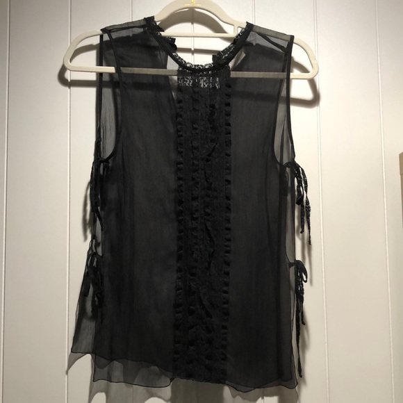 CHANEL black 100% silk style is overlay to side slit and ties sheer lace bib  S - Picture 1 of 8